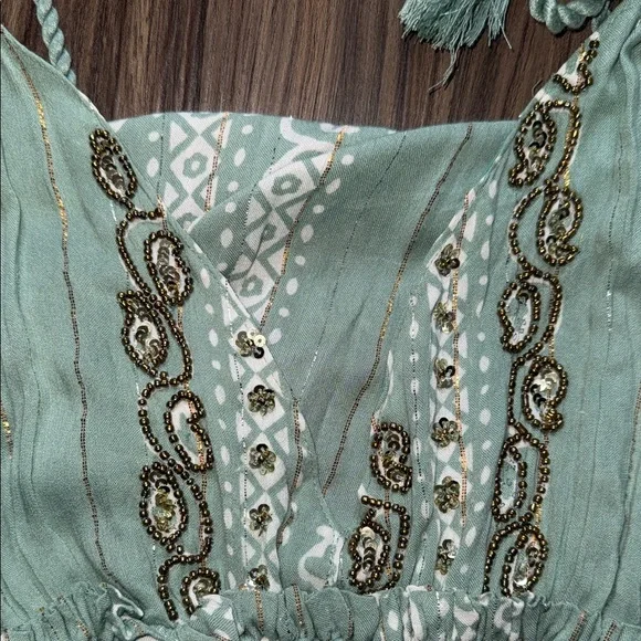 Boho Maxi Dress with Tassel Straps in Sage Green - Picture 8 of 10
